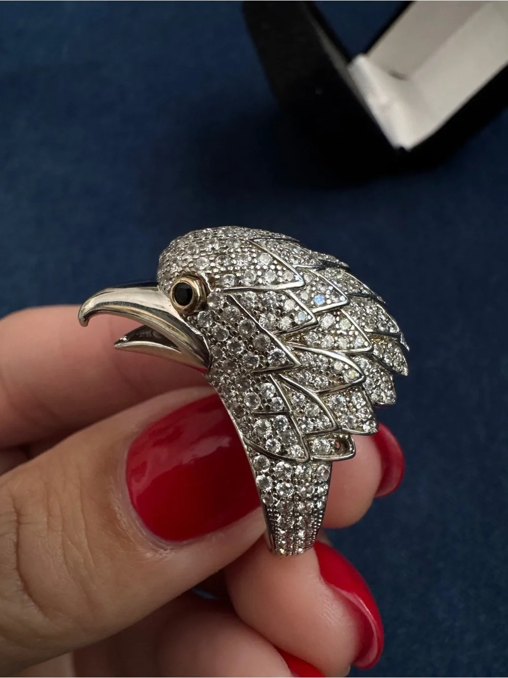 Eagle Head 925 Sterling Silver and 14k eye Ring size 7.5